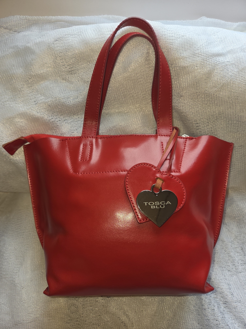 Tosca Blu Red Leather Tote Bag